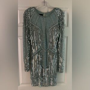 Primavera - Blue Long Sleeve Cocktail Dress